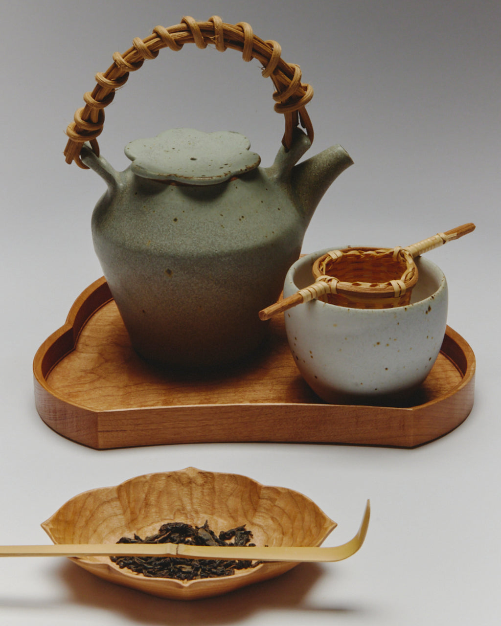 Teapot No.2 — Matte Green with Bamboo Handle